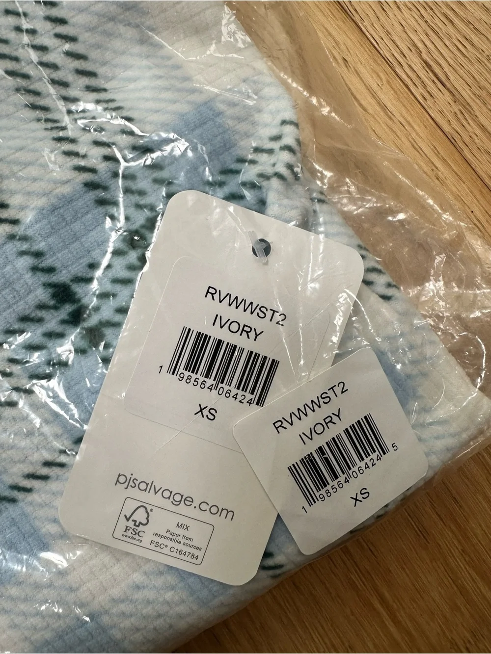 NWT P.J. Salvage Waffle Knit Plaid Pajama Set XS Ivory Blue Cozy Sleepwear